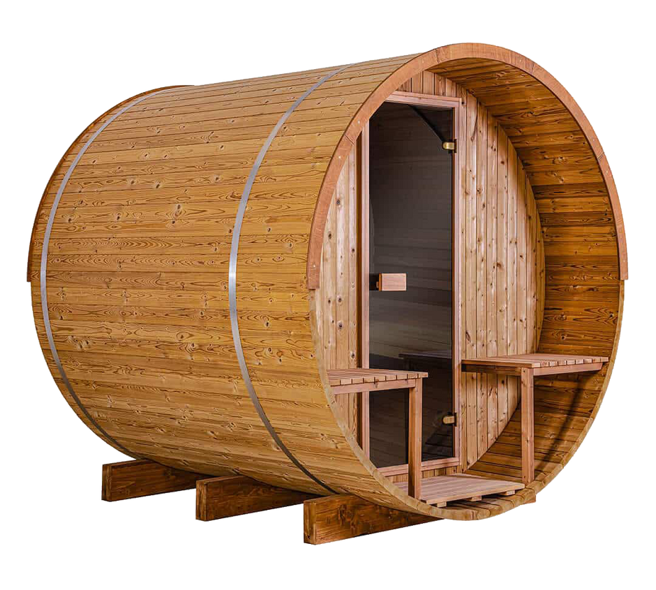 Thermory Outdoor Barrel Sauna Kit #60 With Half Moon Window & Porch