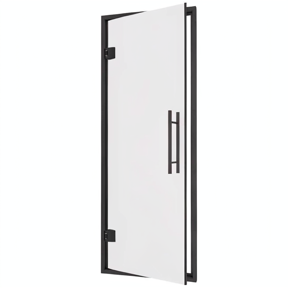 Black Aluminum Frame Steam Room Door With Long Square Handle, Mirror Glass, 690x2134mm (27 1/8″ x 84″)