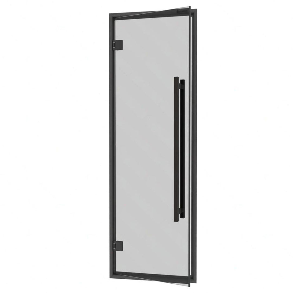Black Aluminum Frame Steam Room Door With Long Square Handle, Grey Glass, 690x2134mm (27 1/8″ x 84″)