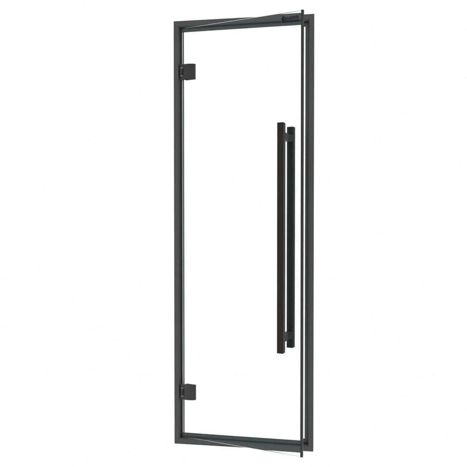 Black Aluminum Frame Steam Room Door With Long Square Handle, Clear Glass, 690x2134mm (27 1/8″ x 84″)